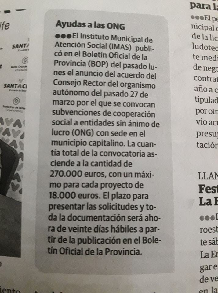 Convocatoria de subvenciones de cooperación social